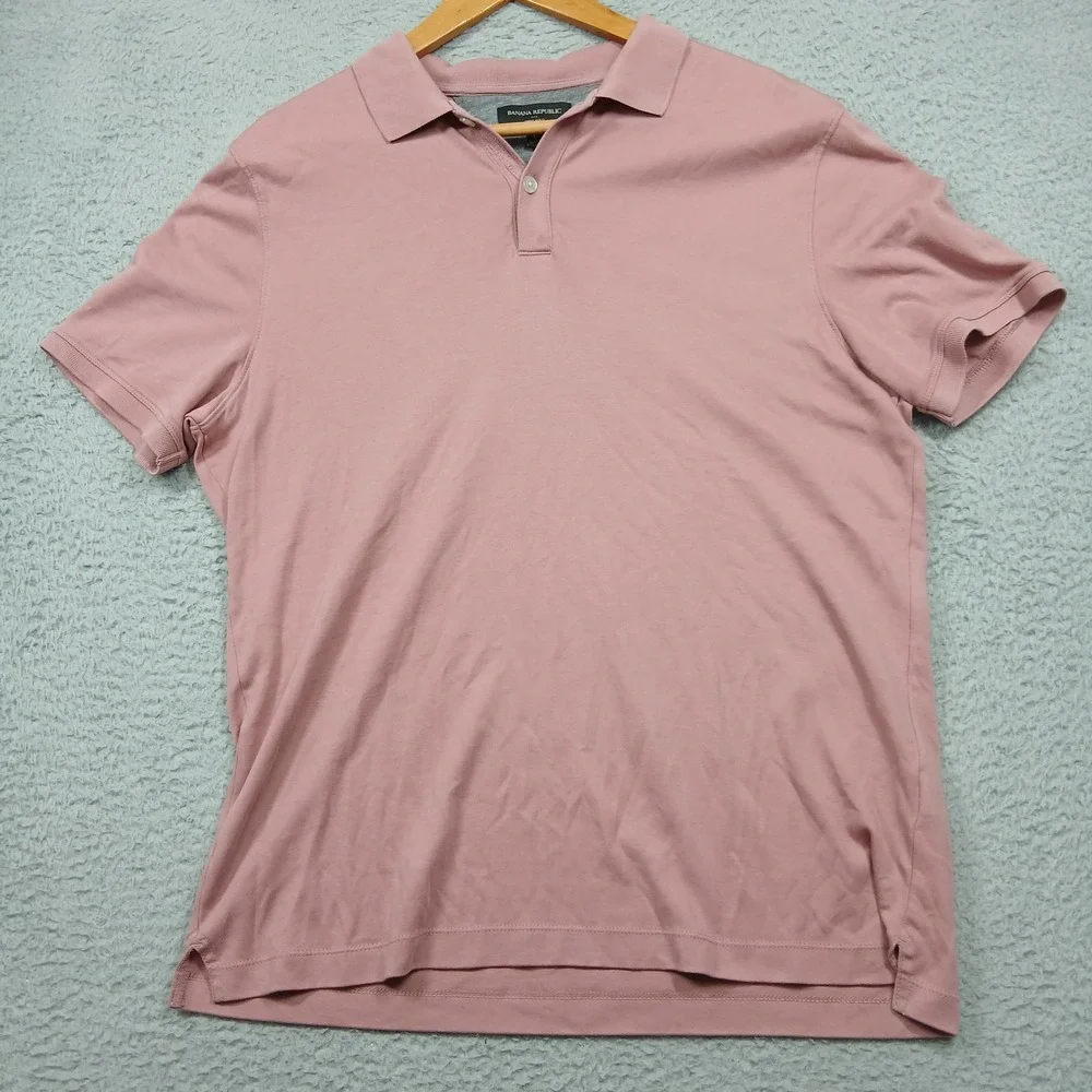 Banana Republic Men's Large Pink Dress Polo Shirt Short Sleeve Soft Cotton Blend